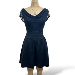 Y2K Gothic Grunge Fit and Flare Dress Lace Cap Sleeve Romantic Coquette Size S